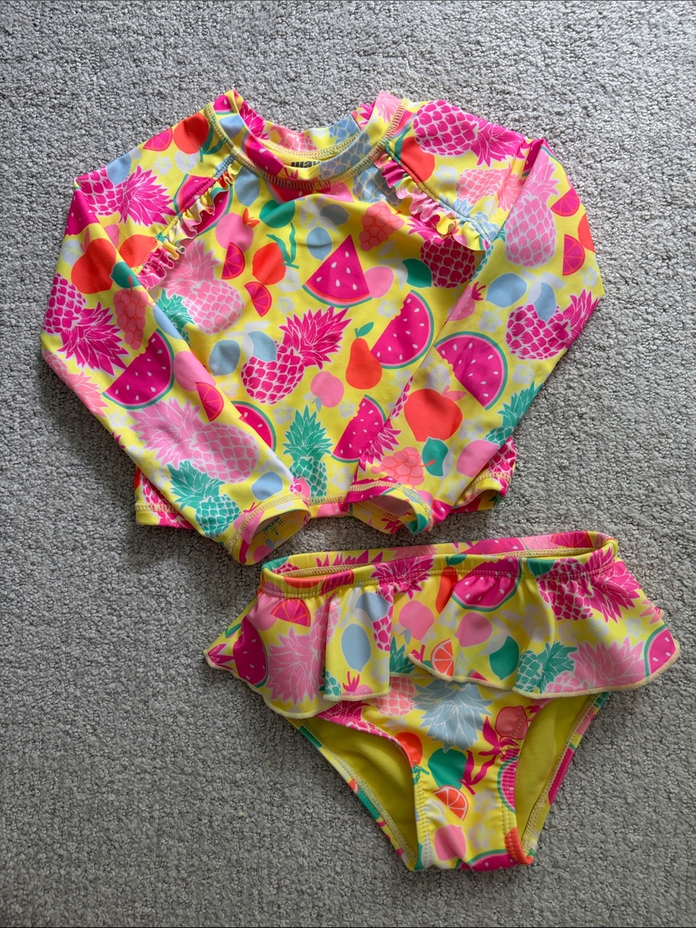 Girls' Yellow Tropical Fruit Long-Sleeve Rashguard Swim Set